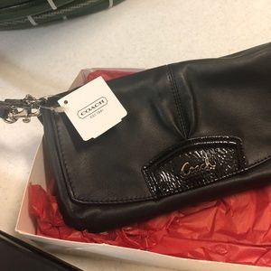 *New* Coach Black Leather Large Flap Wristlet